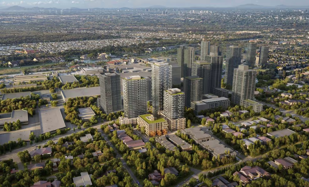 Architectural rendering of the Southwynd Place redevelopment towers at dusk
