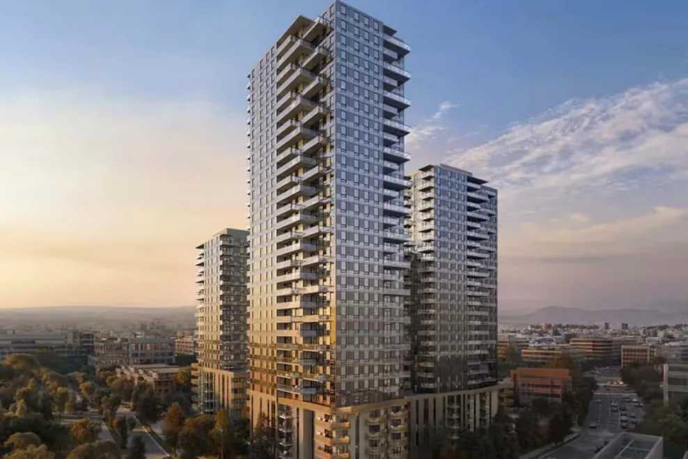 Architectural rendering of the Southwynd Place towers at sunset